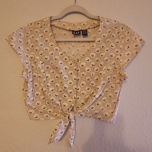 Gap Floral Boho Womens Cropped Scoop Neck Front Tie Blouse